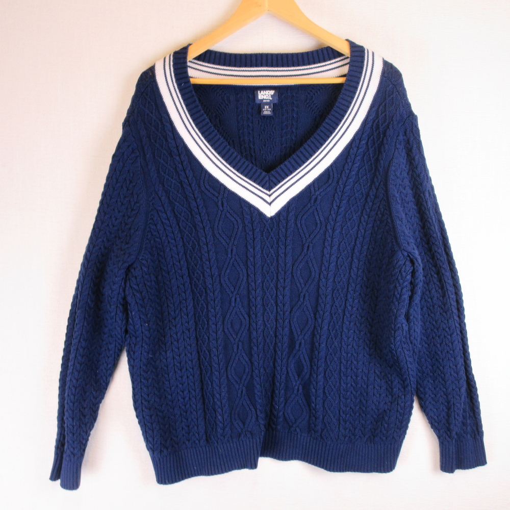 Lands' End Cable Knit Varsity Sweater Size 3X Cotton